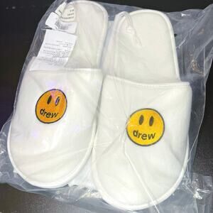 •NEW• Drew House (Justin Bieber) White Logo Slippers • SIZE L/XL
